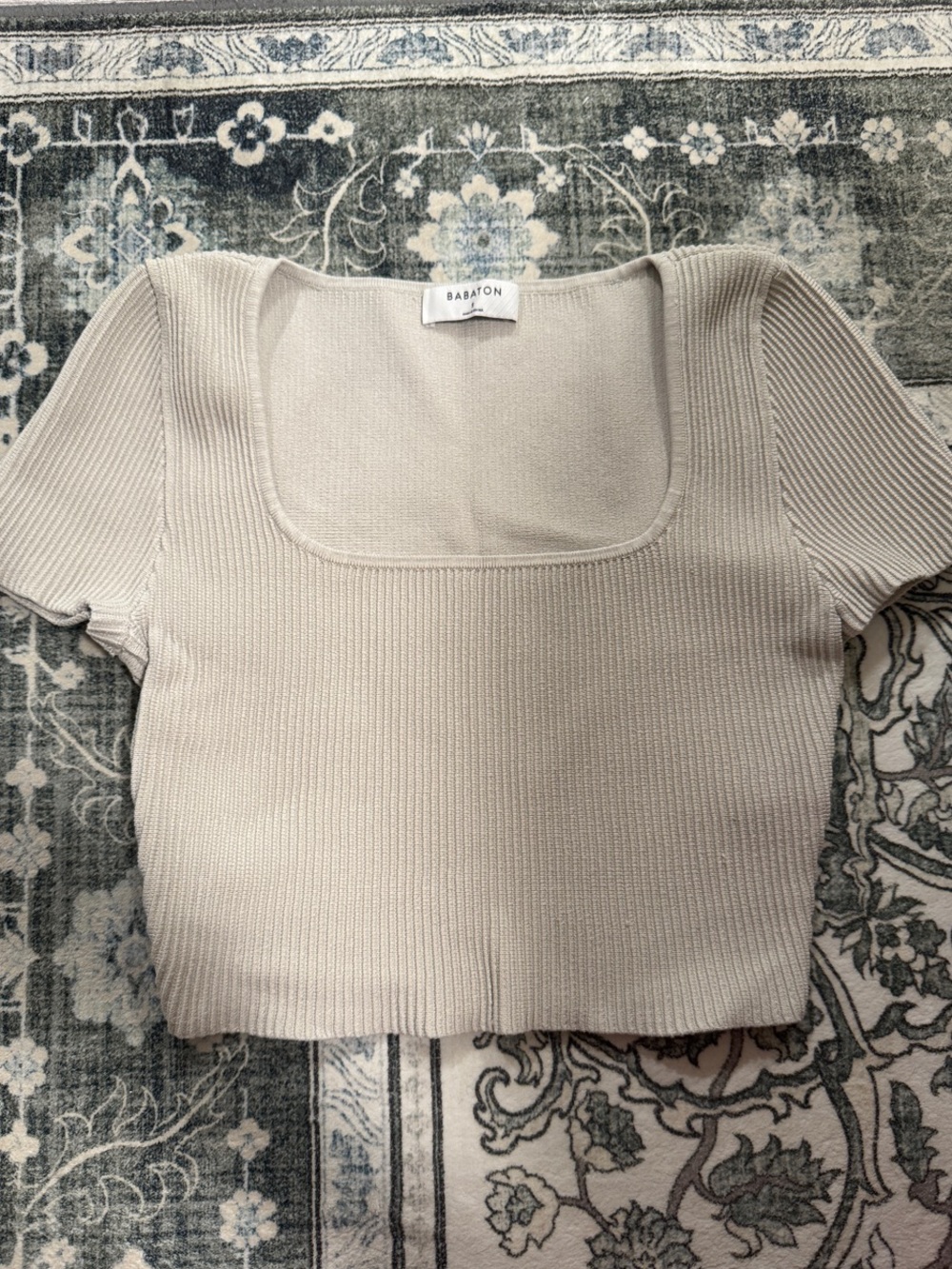 Aritzia Babaton Ribbed Square-Neck Crop Top — Cream